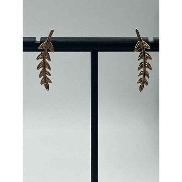 J. Crew Gold Tone Leaf Stud Golden Leaf Crawler Gold Tone Minimal Earrings - Picture 10 of 14